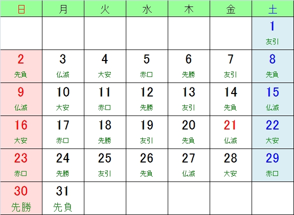 平成２６年３月のお日柄カレンダー ２０１４年 お日柄カレンダー